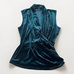Valerie Bertinelli Womens Velvet Green Blouse Shirt Top MEDIUM Christmas